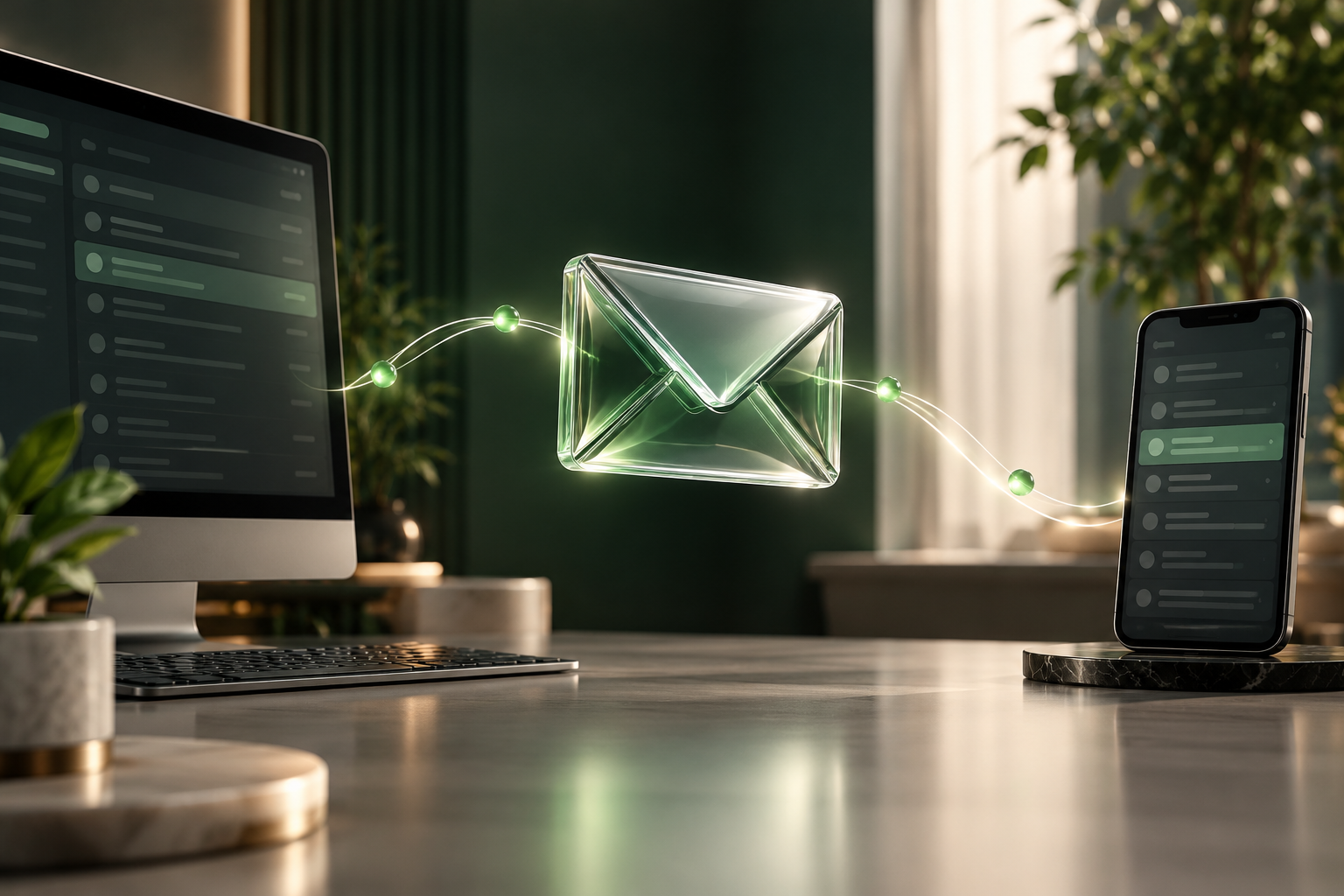 Conceptual image representing business email flowing between devices.