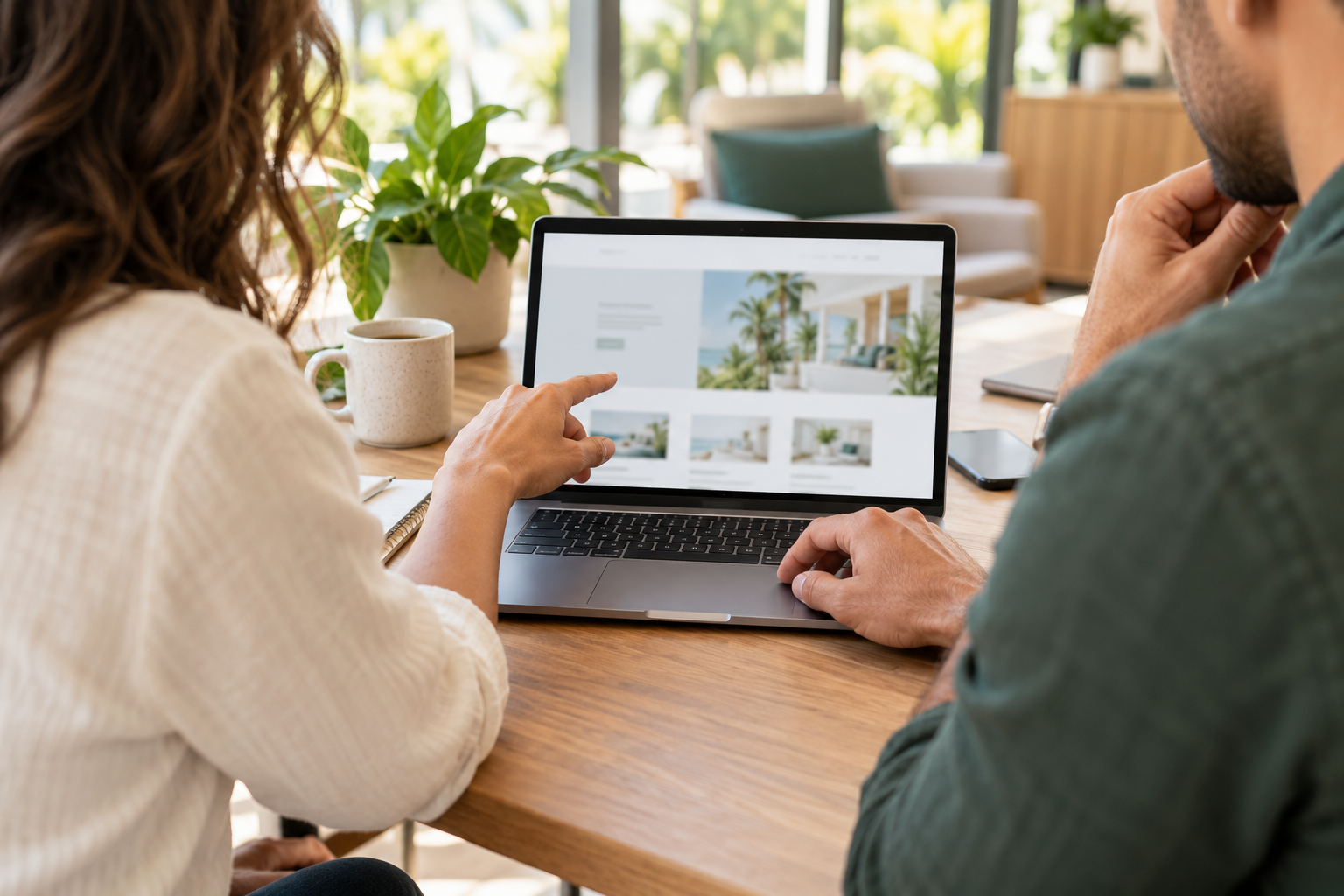 Small-business collaborators reviewing visual ideas together