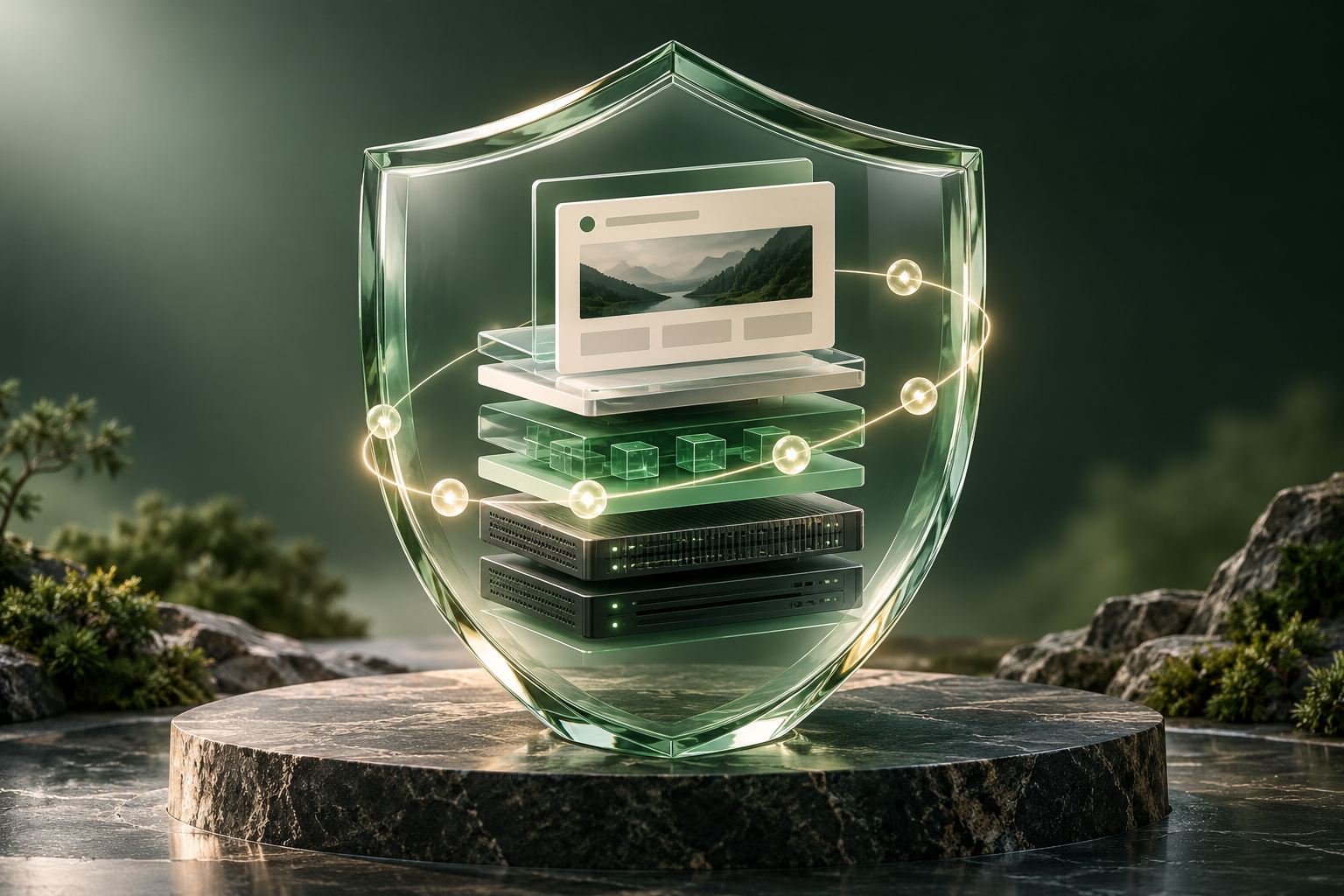 Conceptual illustration of website security and recovery protection.